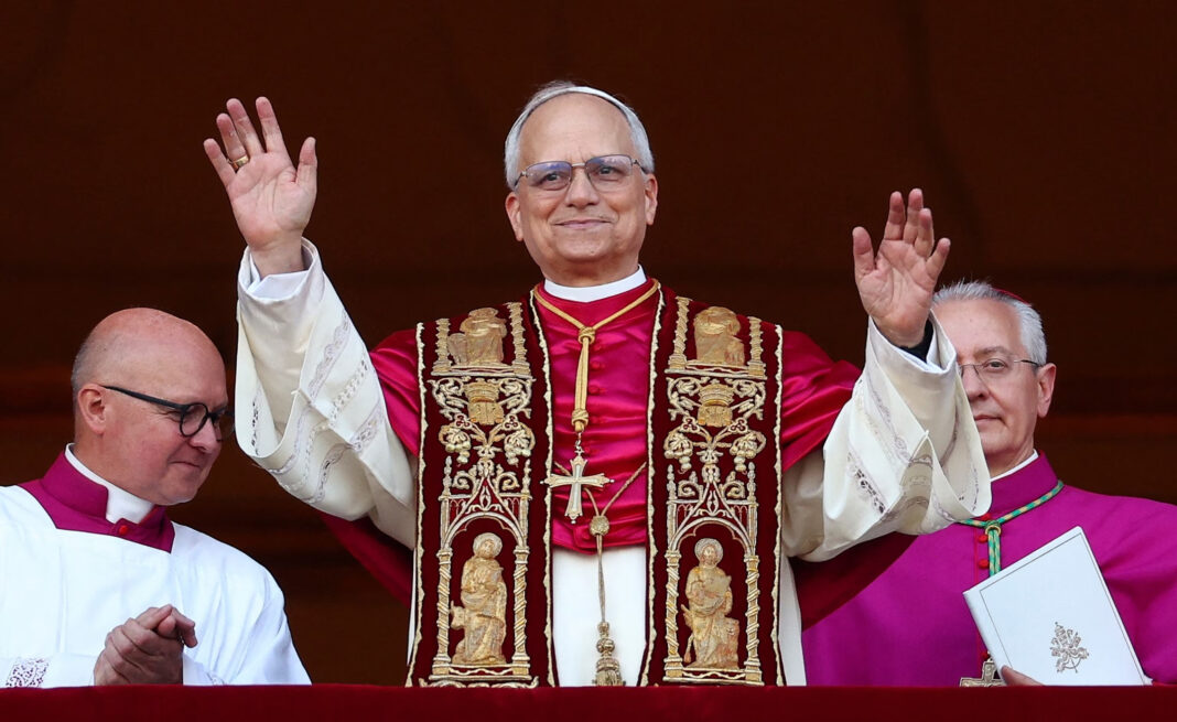 Newly elected Pope Leo XIV, Cardinal Robert Prevost of the United States, appears on the balcony of St Peter's Basilica at the Vatican, on May 8, 2025