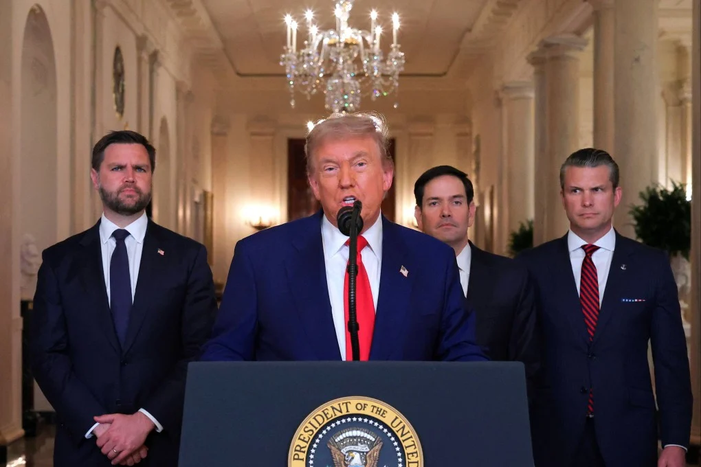 President Donald Trump announces the U.S. strikes on Iranian nuclear facilities in the White House on June 21, 2025
