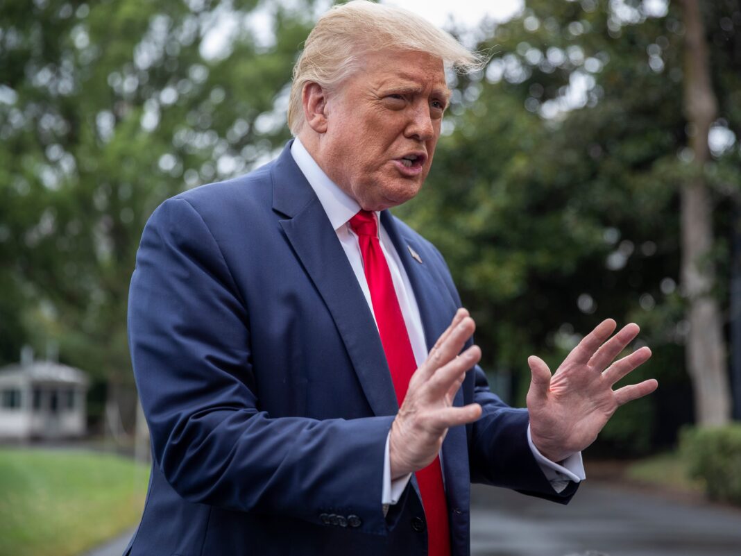 President Trump addressing reporters at the White House